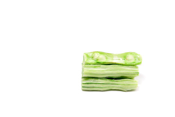 Wall Mural - Moringa Oleifera fruit on isolated white background. Healthy super food.