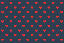 Elegant Romantic Seamless Pattern: Red Hearts On Dark Blue Background. Stylish Design For Valentine's Day And Other Events.