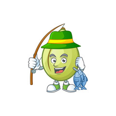 Sticker - Fishing gubinge fruit mascot on white background