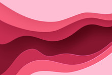 Paper Cut Banner With 3D Slime Abstract Background And Red Pink Waves Layers. Abstract Layout Design For Brochure And Flyer. Paper Art Vector Illustration