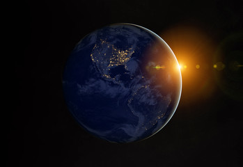 Leinwandbilder - View of planet Earth at night with cities lights on America 3D rendering elements of this image furnished by NASA
