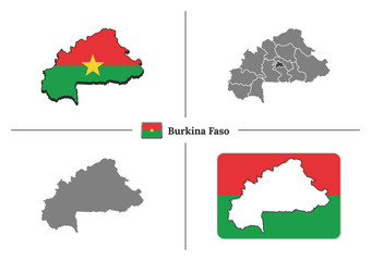 Wall Mural - Map of Burkina Faso with national flag and state regions in vector set