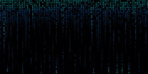 Blue cyber background of binary code digits.