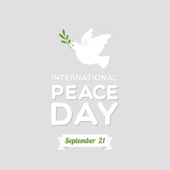 Wall Mural - International Peace Day with dove and olive branch. Vector illustration, flat design