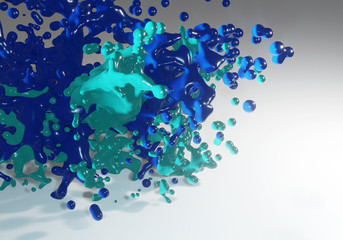 Wall Mural - Abstract 3D fluid liquid colorful splash in blue and cyan color on gradient background. 3D illustration