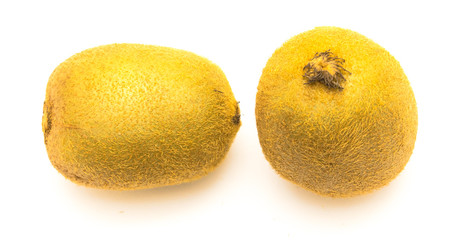 Wall Mural - Close-up top view studio shot two fresh raw kiwi fruits isolated on white