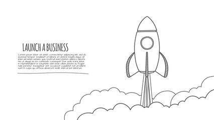 Poster - Doodle startup infographic. Hand drawn rocket illustration.