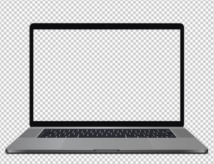 Laptop mockup with transparent screen. Brand new photorealistic computer vector illustration.