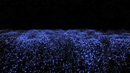 Poster - Sci fi Digital Wave Dot Particle Motion Background. Beautiful Landscape Floating Defocus Animation Graphic Design.