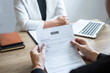 © Ngampol - Employer arriving for a job interview, businessman listen to candidate answers explaining about his profile and colloquy dream job, manager sitting in job Interview talking in office