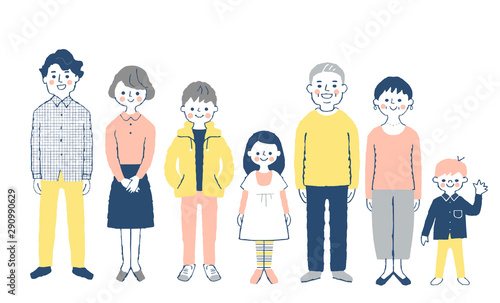 Three Generations Family Facing The Front With Smile Adobe Stock でこのストック イラストを購入して 類似のイラストをさらに検索 Adobe Stock