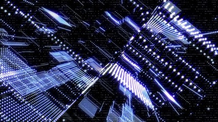 Fototapete - Futuristic 3D Footage Virtual Reality Hologram Rendering Network Communication Concept. 4K Motion Graphic Scifi Future Construction Technology Data Fly Through Background.