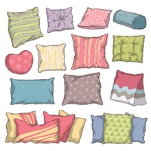 Hand Drawn Colorful Pillow And Cushion Set With Different Shape, Pattern, Size