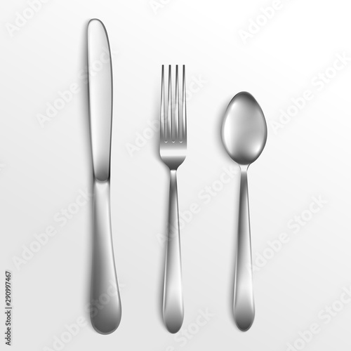 Fotomural Knife and fork, spoon for kitchen and food, realistic vector illustration of cutlery