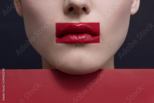 Cuadros en Lienzo Close up, young woman lips with avant garde fashion art makeup