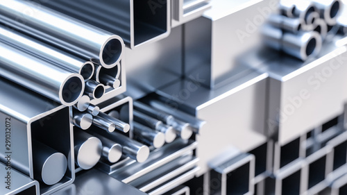 Cuadros en Lienzo nahaufnahme von sortiment verschiender metall Profile aus aluminium und stahl al