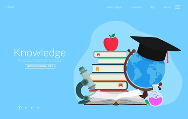 Wall Mural - education concept for website and mobile website. landing web page template. modern flat vector illu