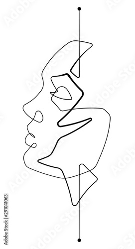 Fotomural Serene Female Face Single Continuous Line Vector Graphic Illustration