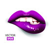 Sexy plum lips isolated on white background. Bite lip. 3D design. Vector illustration. EPS10