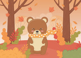 Fototapeta Dziecięca - cute animal autumn season flat design