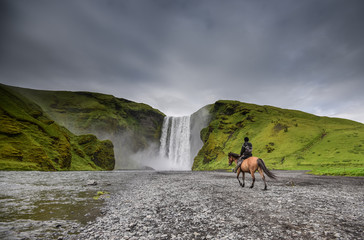 Sticker - Skogafoss waterfall in Summer, Iceland