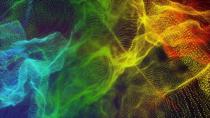 Poster - Sci fi Digital Wave Dot Particle Motion Background. Beautiful Landscape Floating Defocus Animation Graphic Design.