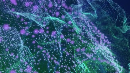 Poster - Sci fi Digital Wave Dot Particle Motion Background. Beautiful Landscape Floating Defocus Animation Graphic Design.