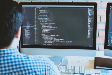 Wall Mural - developer programming and coding technology. website design safety of the social world cyberspace co