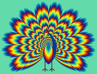 Wall Mural - peacock with pulsing fiery tail. optical illusion of movement.