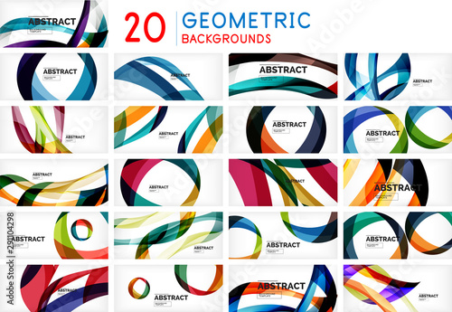 Set of geometric waves, circles and stripes on white background. Abstract des...