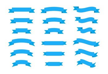 Sticker - Set blue ribbons banners isolated on white background. Vector flat illustration.