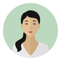 Sticker - Asian woman. Profile avatar. Vector icon.