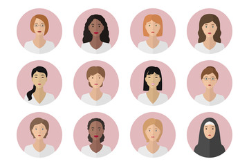 Poster - Woman profile avatars. Icon set. Vector.