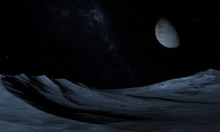 Alien Planet - 3D Rendered Computer Artwork. Rocks And Moon.