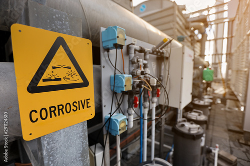 Fotomural Dangerous corrosive warning signs and symbol applying where chemical substance s