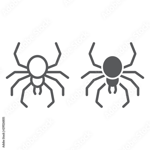 Cuadros en Lienzo Spider line and glyph icon, spooky and animal, arachnid sign, vector graphics, a linear pattern on a white background