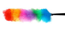 Soft Colorful Duster With Plastic Handle On White Background