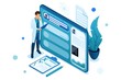 © elizaliv - Doctor looks at the patient's electronic chart on the tablet. Health care concept. 3d isometric. Concept for web design-01