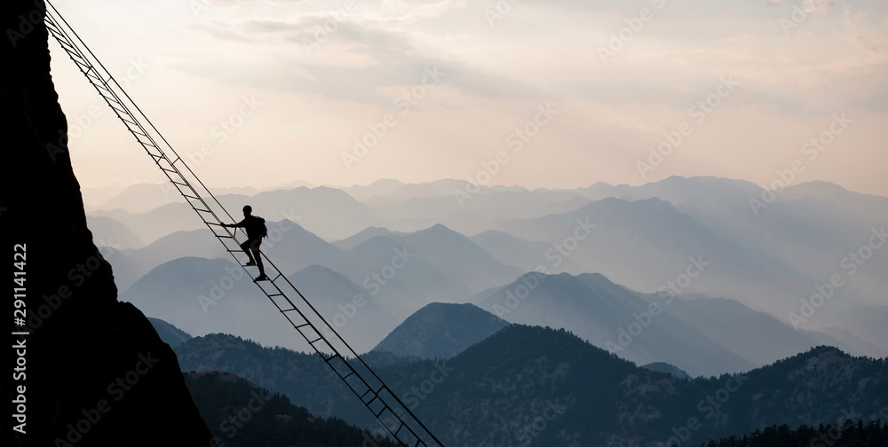 Courageous climb for high altitude mountaineering and professional climber - obrazy, fototapety, plakaty 