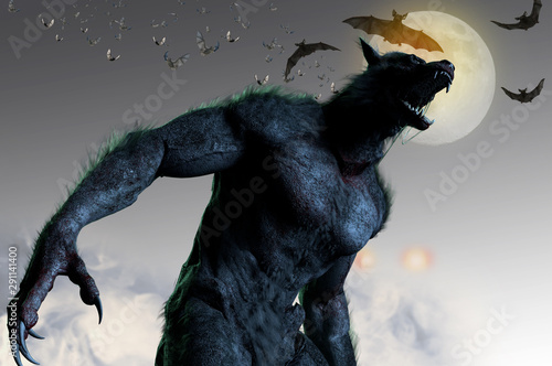 Fotomural werewolf on Halloween background 3D render