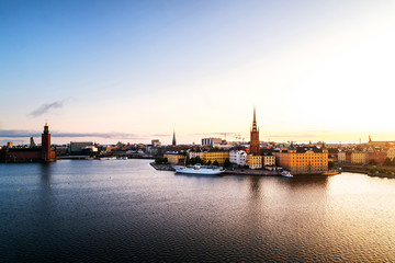 Wall Mural - Aerial view of Gamla Stan in Stockholm, Sweden with landmarks like Riddarholm Church