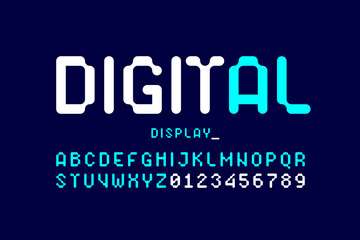 Digital display typeface, alphabet and numbers