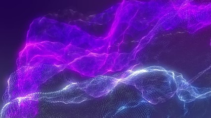 Poster - 4K Futuristic De Focus Digital Wave Dot Particle Motion Background. Beautiful Landscape Floating Defocus Animation Graphic Design.