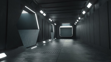 Wall Mural - 3d render. Futuristic scifi corridor