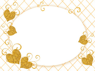 Card with golden hearts and a rectangular white background for the inscription.