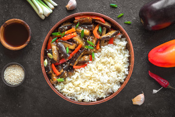 Canvas Print - Vegetable stir fry with rice