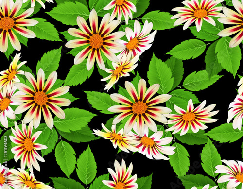 Flower with green leaves seamless pattern