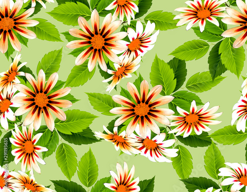 Flower with green leaves seamless pattern