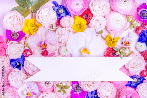 Flowers flat lay composition