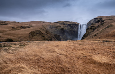 Sticker - Skogafoss waterfall in Iceland in Winter.